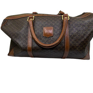 Celine Macadam Brown Coated Canvas Boston Duffle Bag